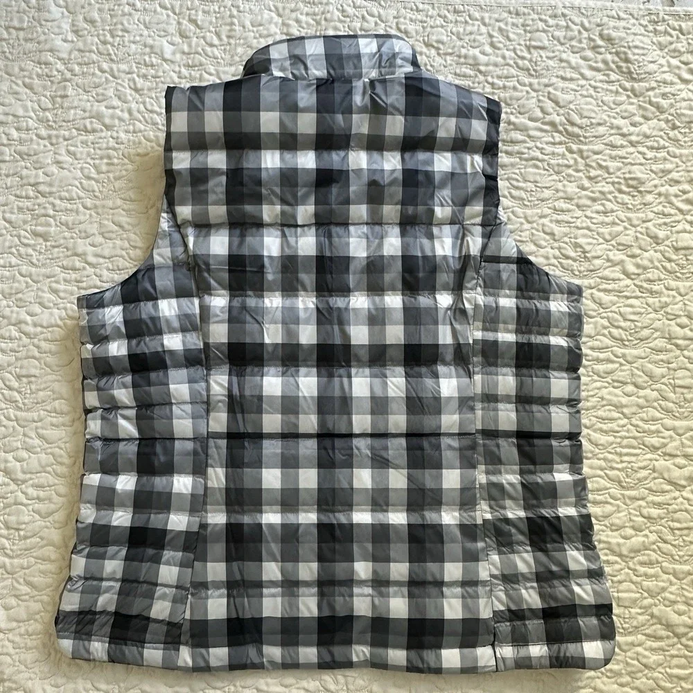 Lands End Plaid  Down Feather Fill Puffer Vest Women's XL Full Zip Winter‎ Snow